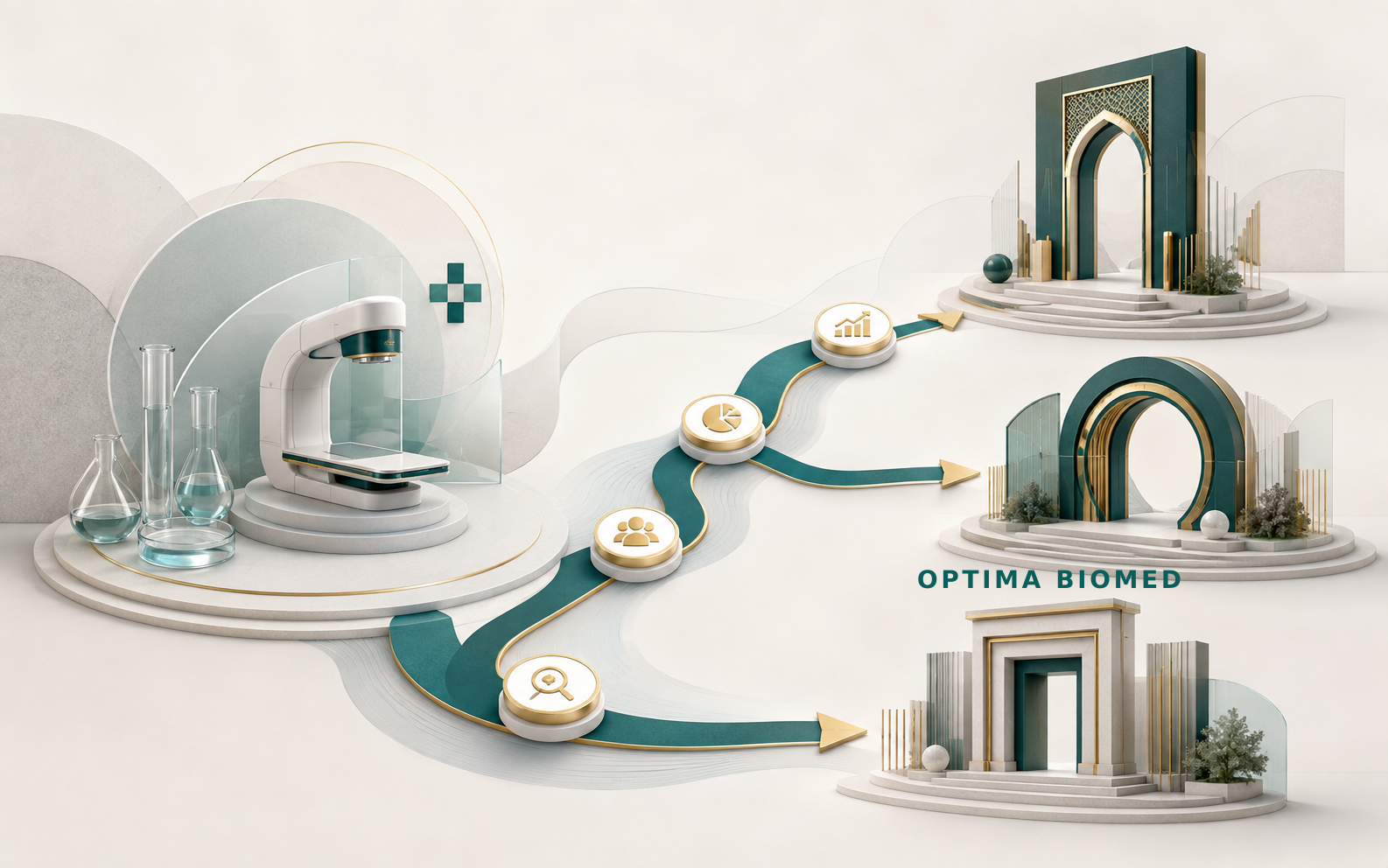European healthcare innovation connected through a structured market-access pathway to three regional expansion gateways